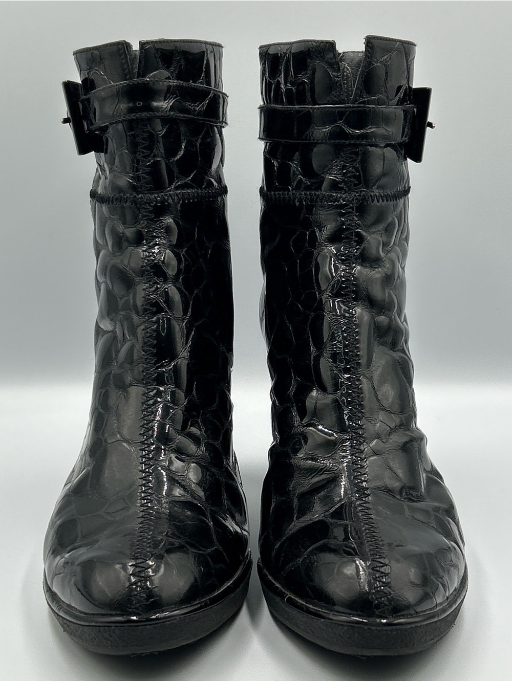 STUART WEITZMAN Ankle Boot Size 8.5 Black Patent Leather Dress Evening Split Toe